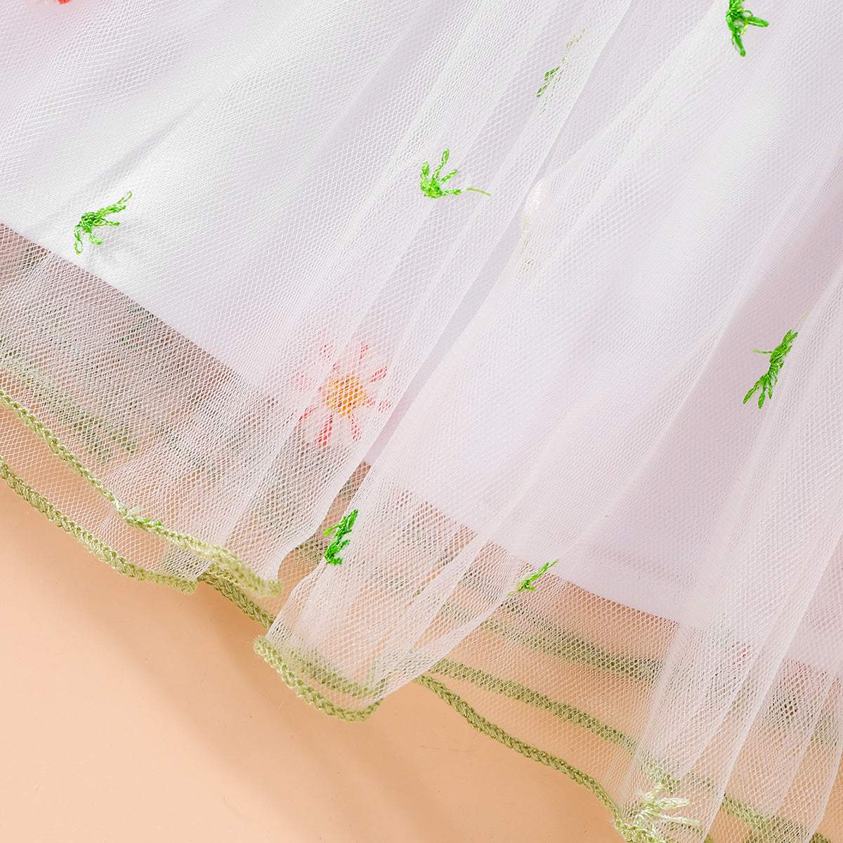 Embroidered Square Neck Smocked Dress