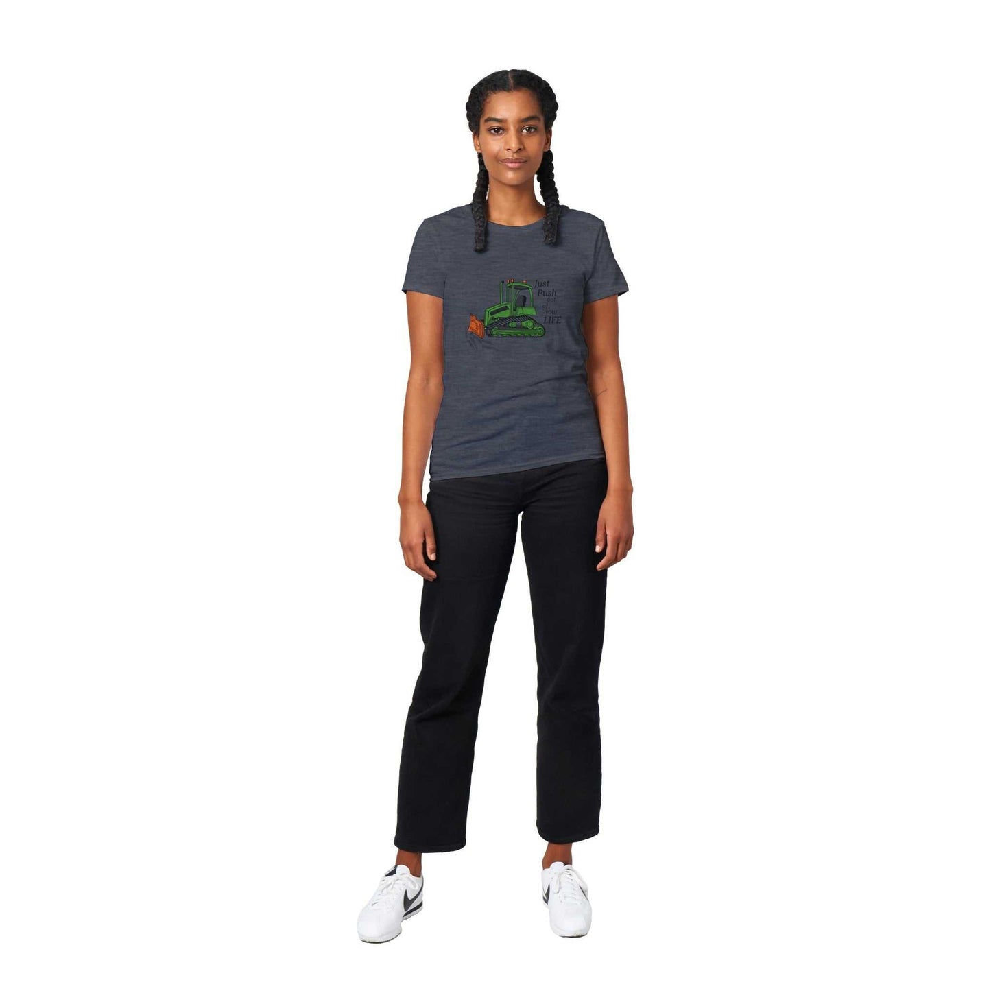 Heavyweight Womens Crewneck T-shirt - Bull dozier the Negatives Out