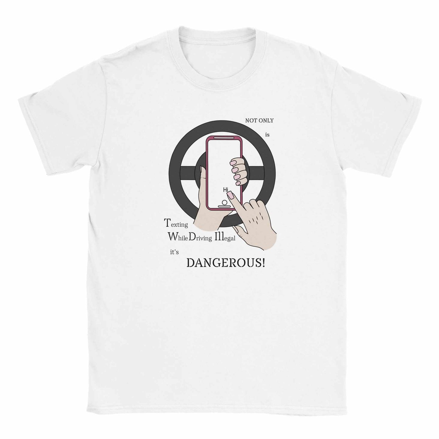 Classic Kids Crewneck T-shirt - Texting While Driving Is Illegal - Teach them early