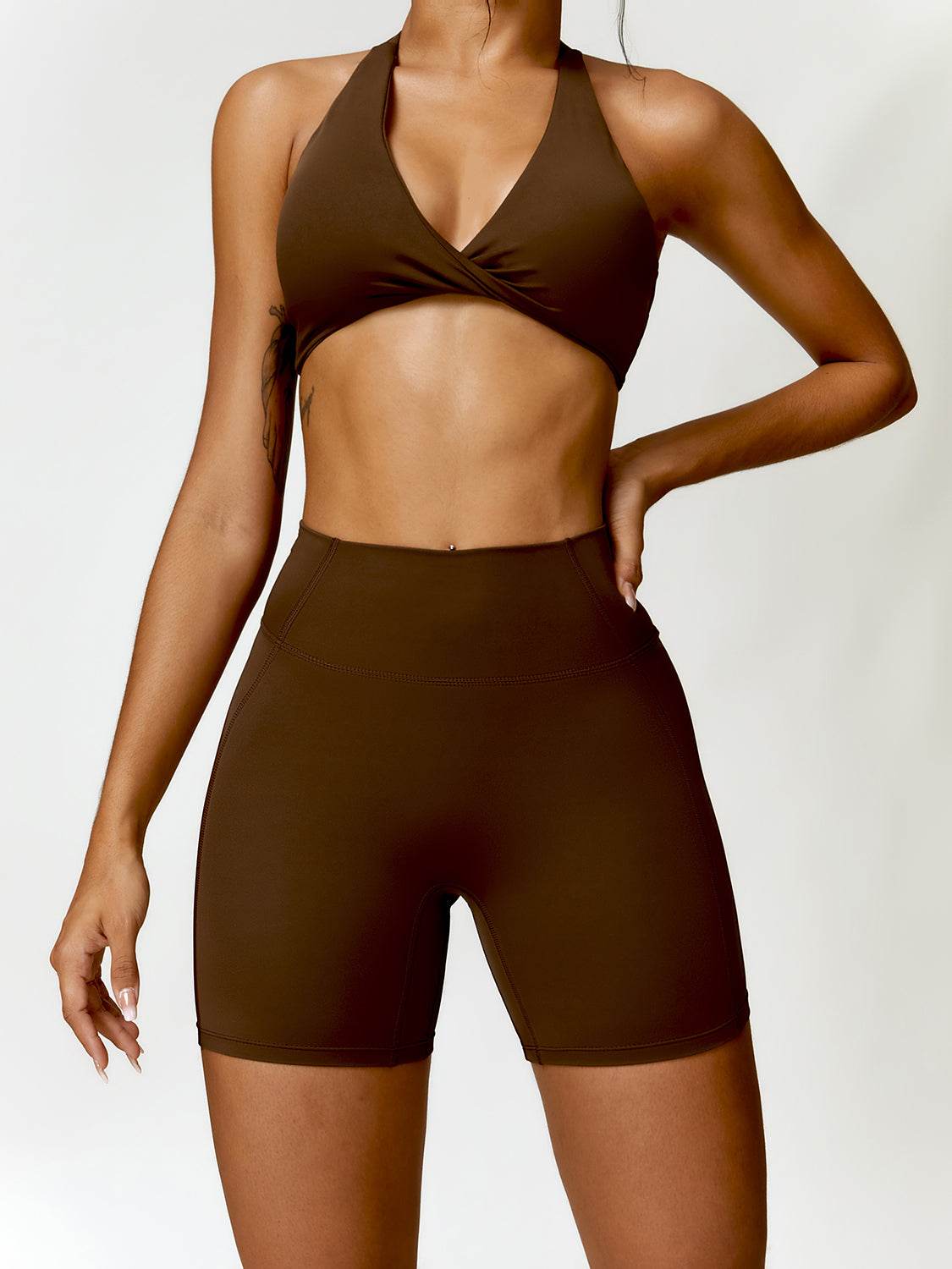 Twisted Halter Neck Bra and Shorts Active Set