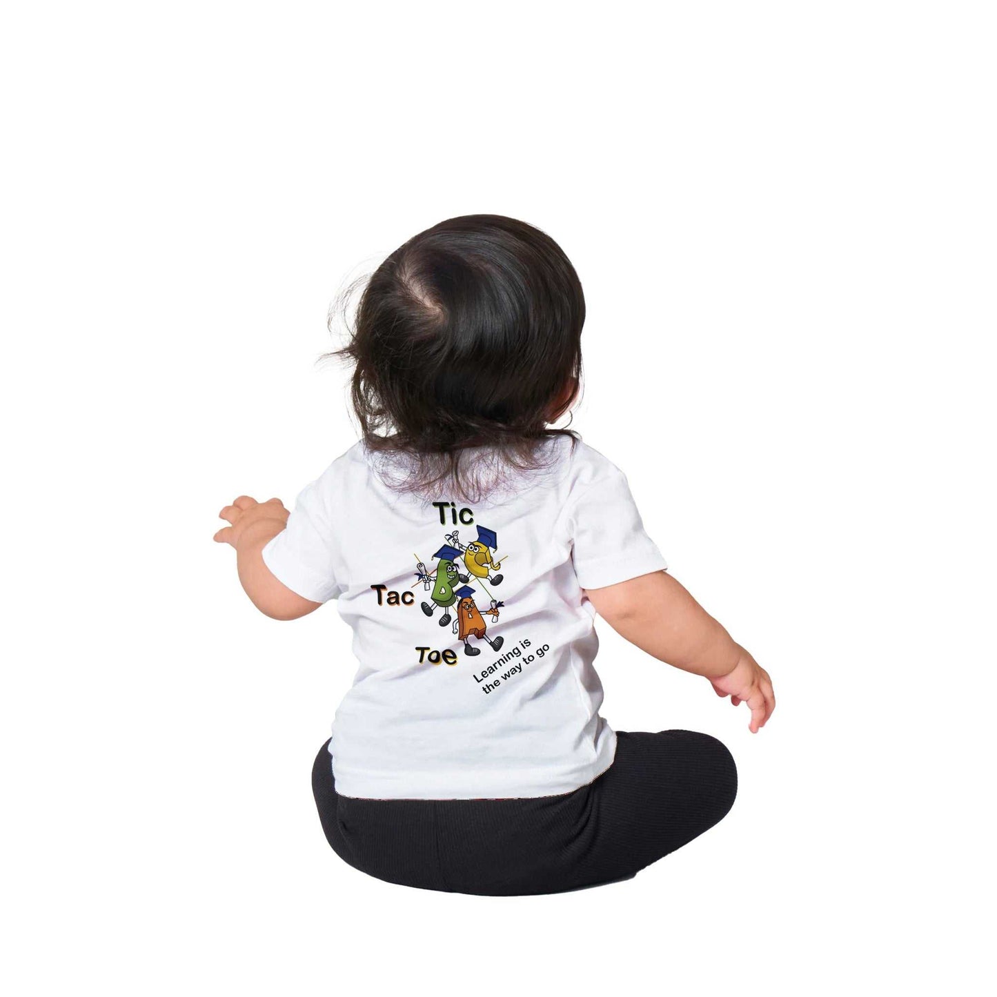 Classic Baby Crewneck T-shirt - Tic Tac Toe Learning is the Way to Go (back)