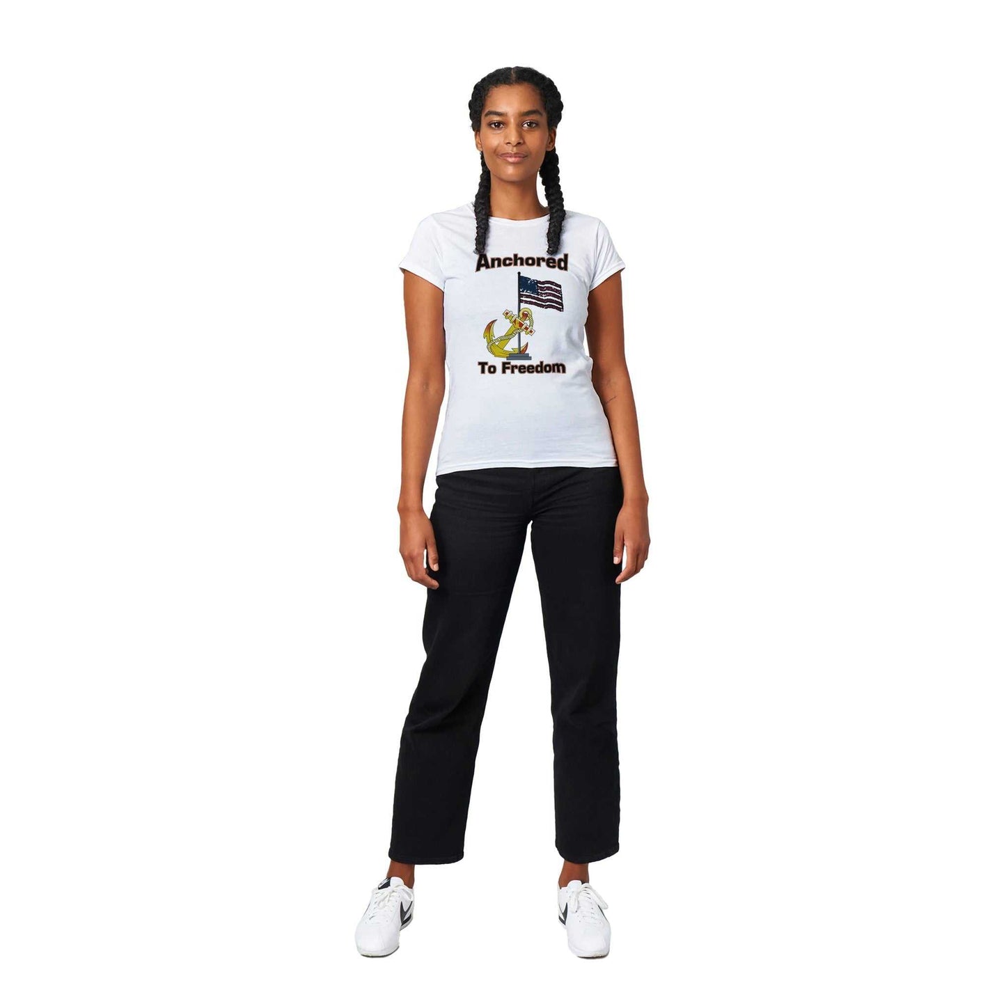 Classic Womens Crewneck T-shirt - Anchored To Freedom