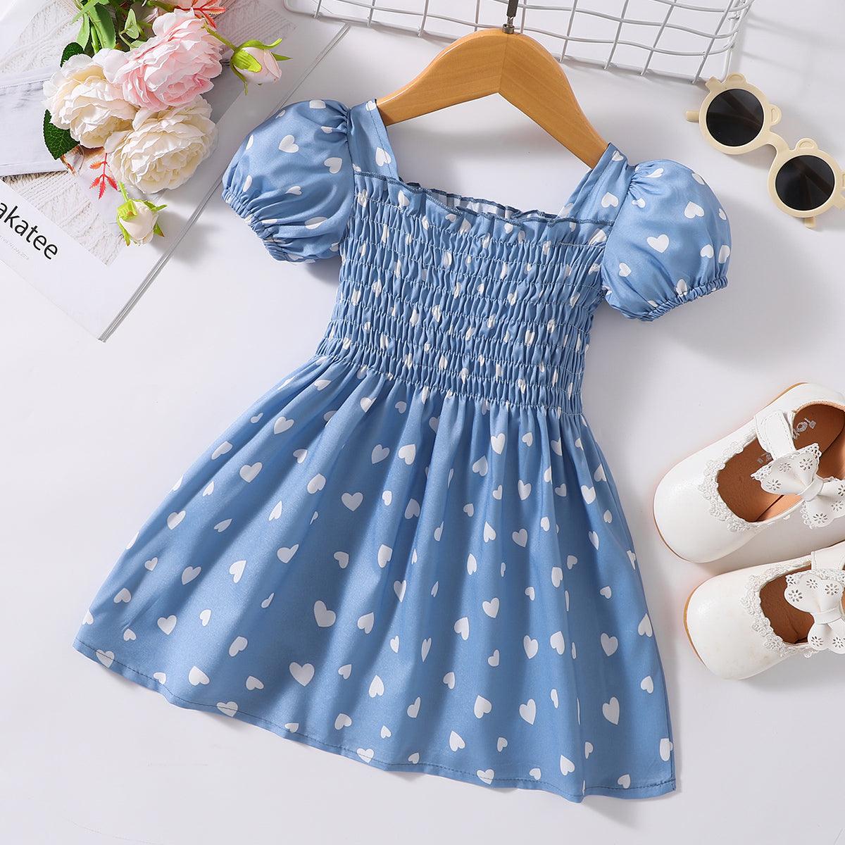 Printed Square Neck Smocked Dress