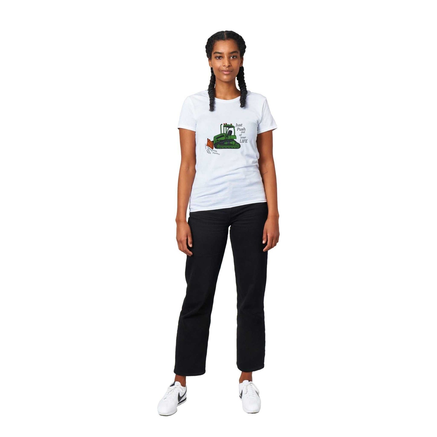 Heavyweight Womens Crewneck T-shirt - Bull dozier the Negatives Out