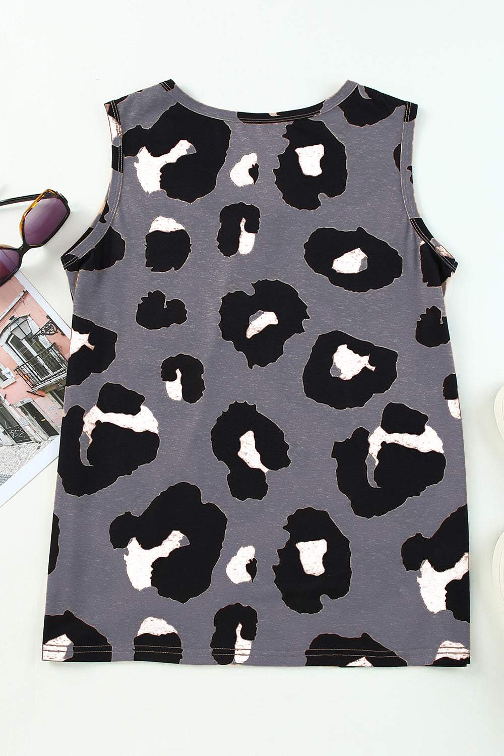 Pocketed Leopard Round Neck Tank