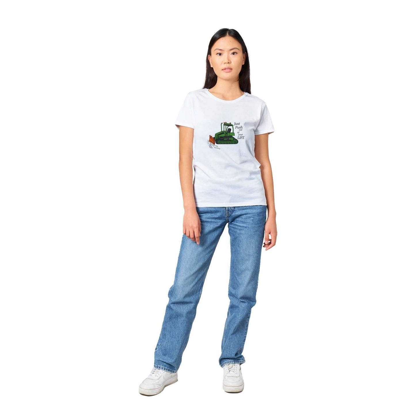 Heavyweight Womens Crewneck T-shirt - Bull dozier the Negatives Out