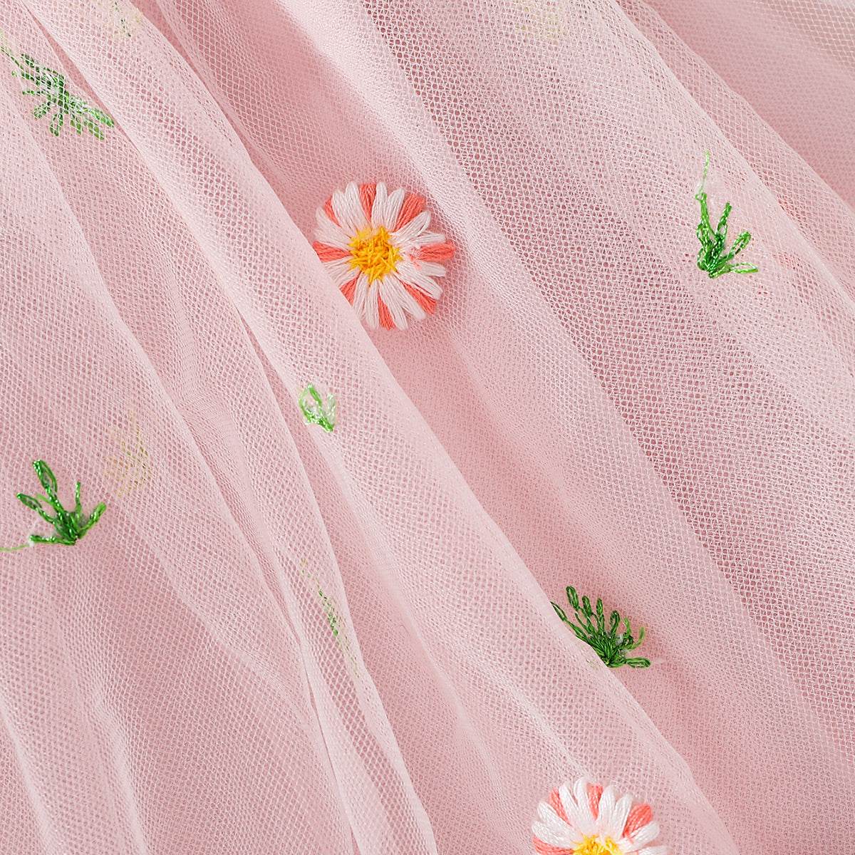 Embroidered Round Neck Flutter Sleeve Dress