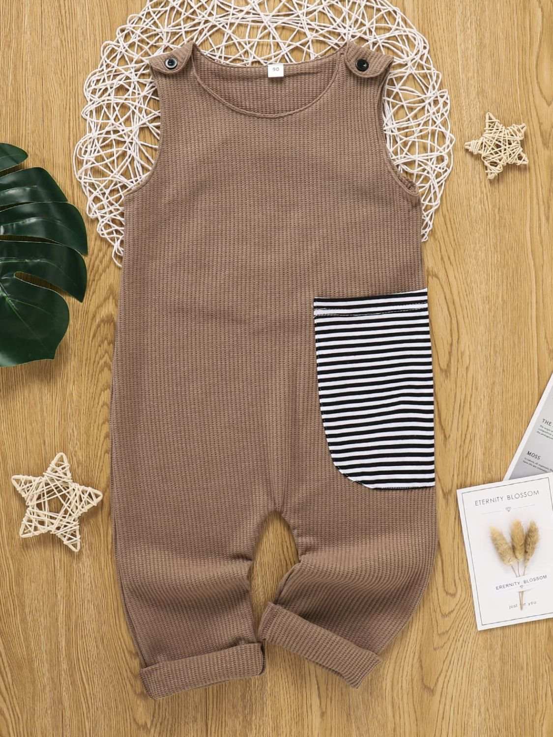 Kids Striped Contrast Waffle-Knit Sleeveless Jumpsuit