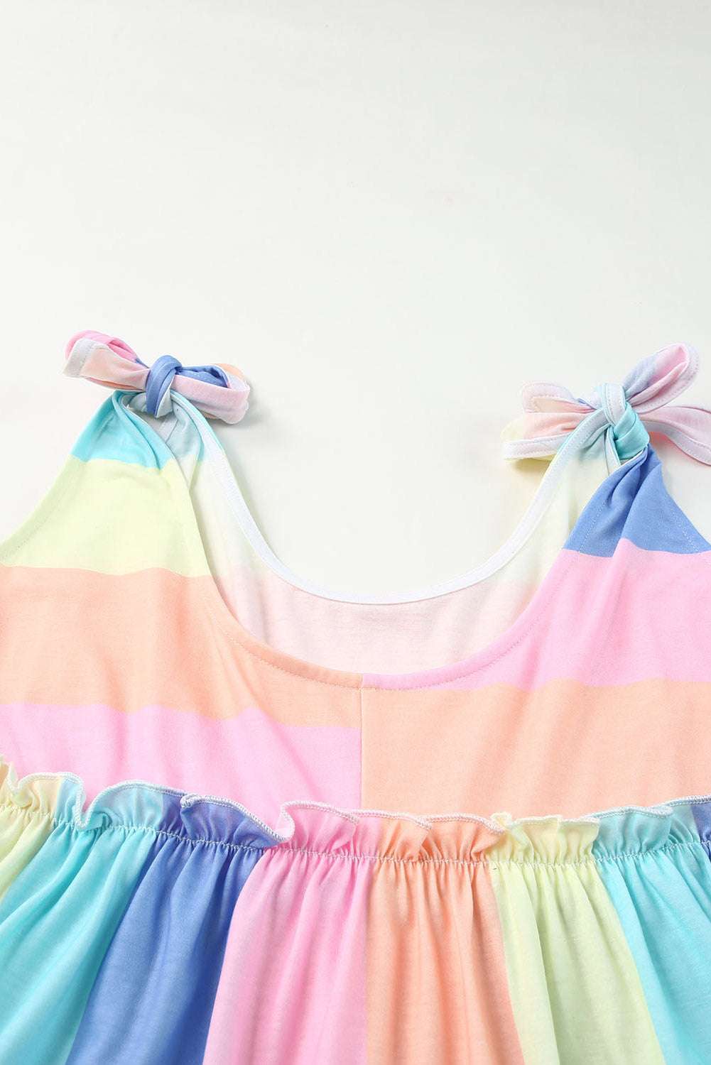 Striped Tie Shoulder Frill Trim Tank
