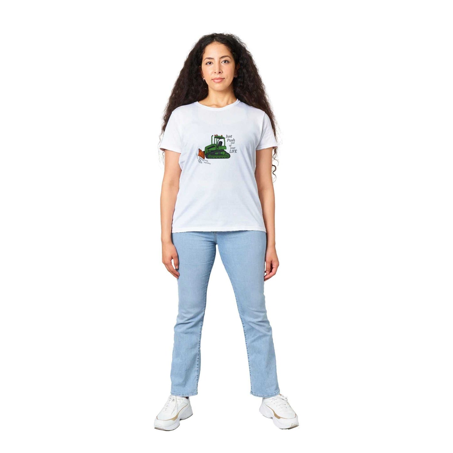 Heavyweight Womens Crewneck T-shirt - Bull dozier the Negatives Out