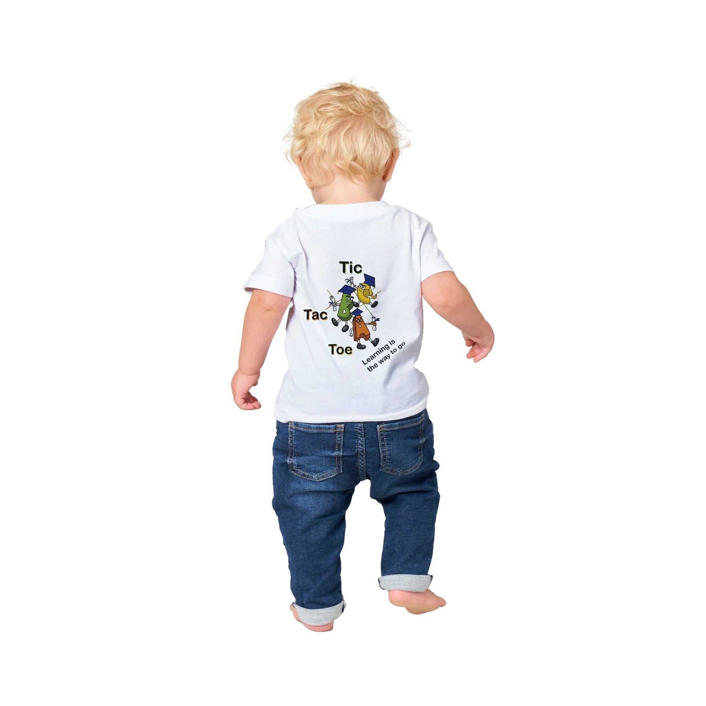 Classic Baby Crewneck T-shirt - Tic Tac Toe Learning is the Way to Go (back)