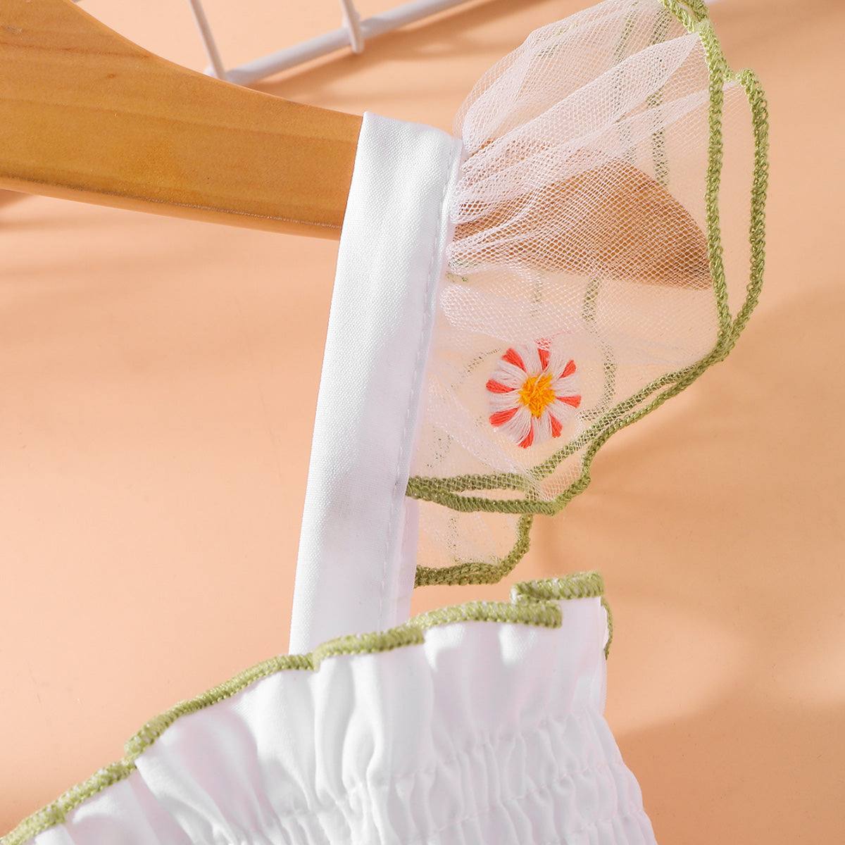 Embroidered Square Neck Smocked Dress