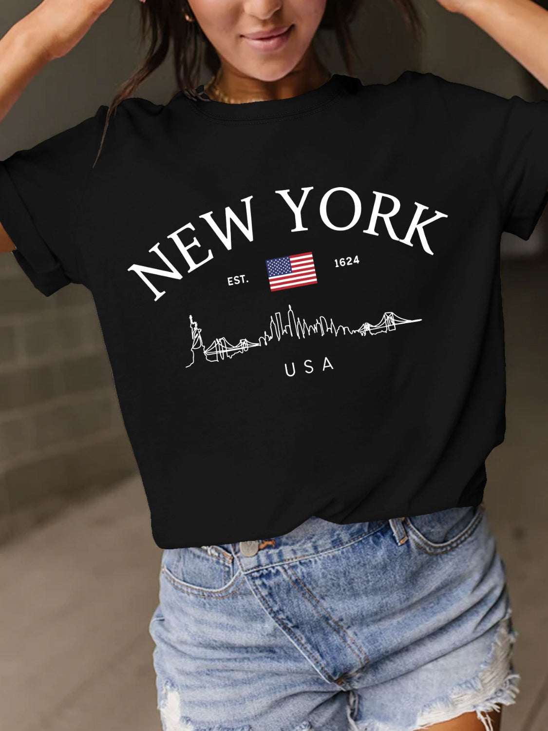 Full Size Letter Graphic Round Neck Short Sleeve