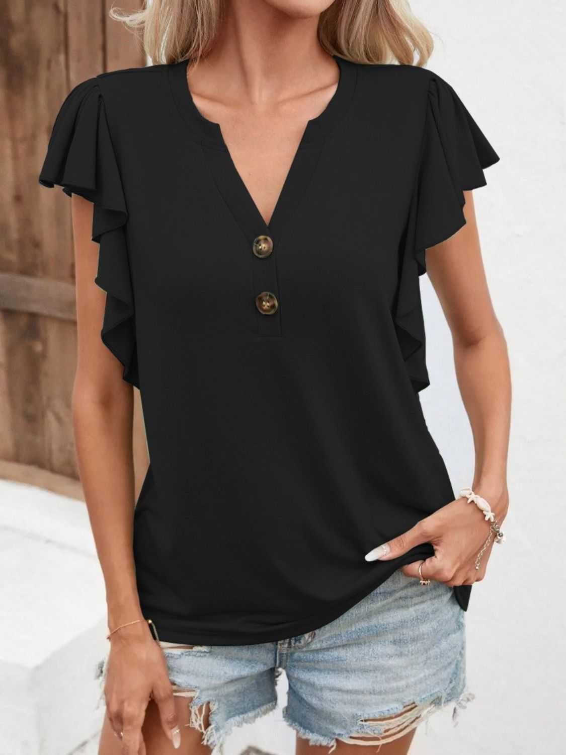 Full Size Ruffled Notched Cap Sleeve