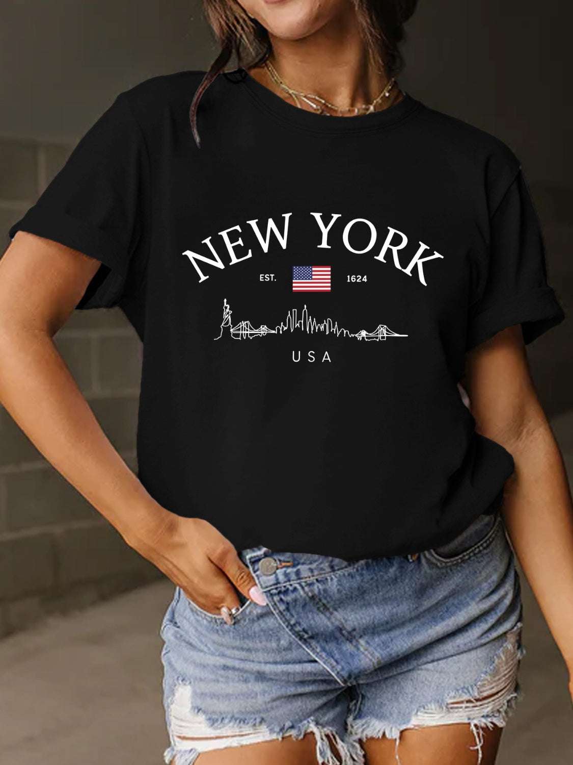 Full Size Letter Graphic Round Neck Short Sleeve