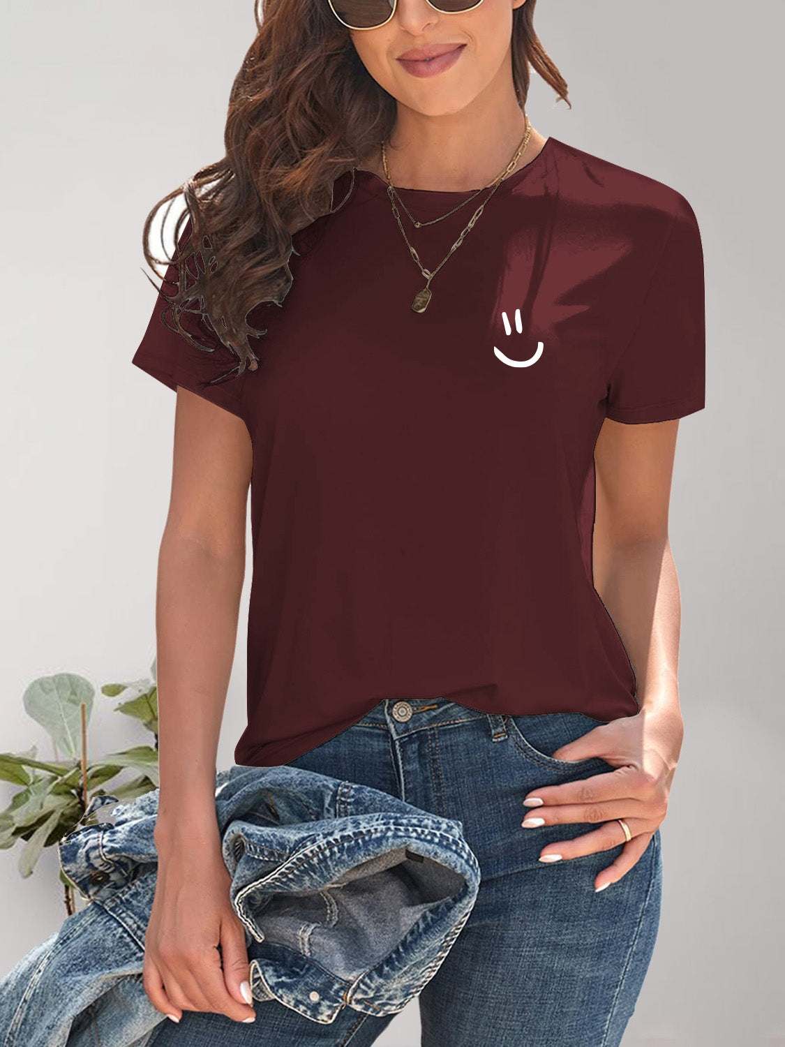 Smile Graphic Round Neck Short Sleeve