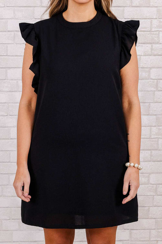 Size Ruffled Round Neck Cap Sleeve Mini Dress