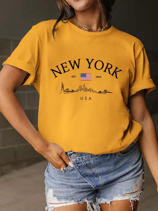 Full Size Letter Graphic Round Neck Short Sleeve