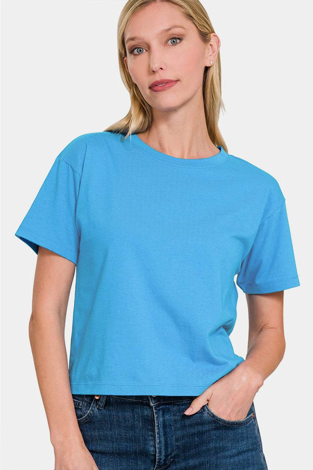 Zenana Round Neck Short Sleeve Cropped