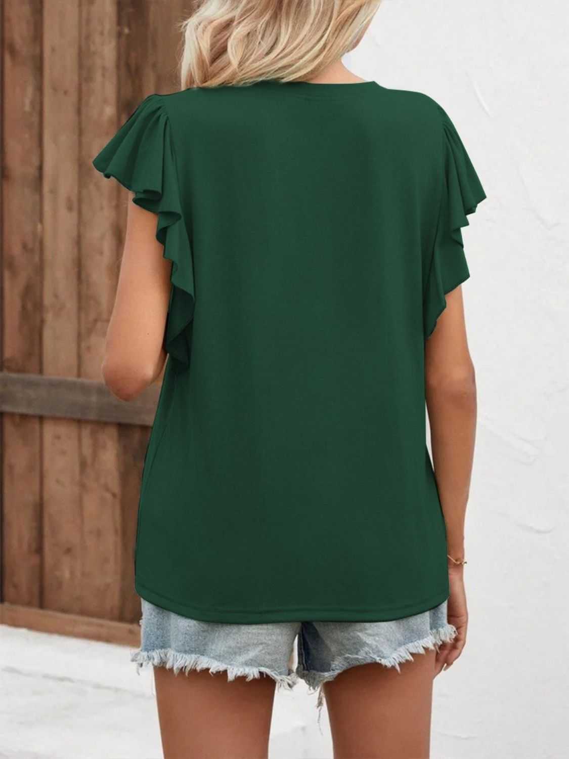 Full Size Ruffled Notched Cap Sleeve