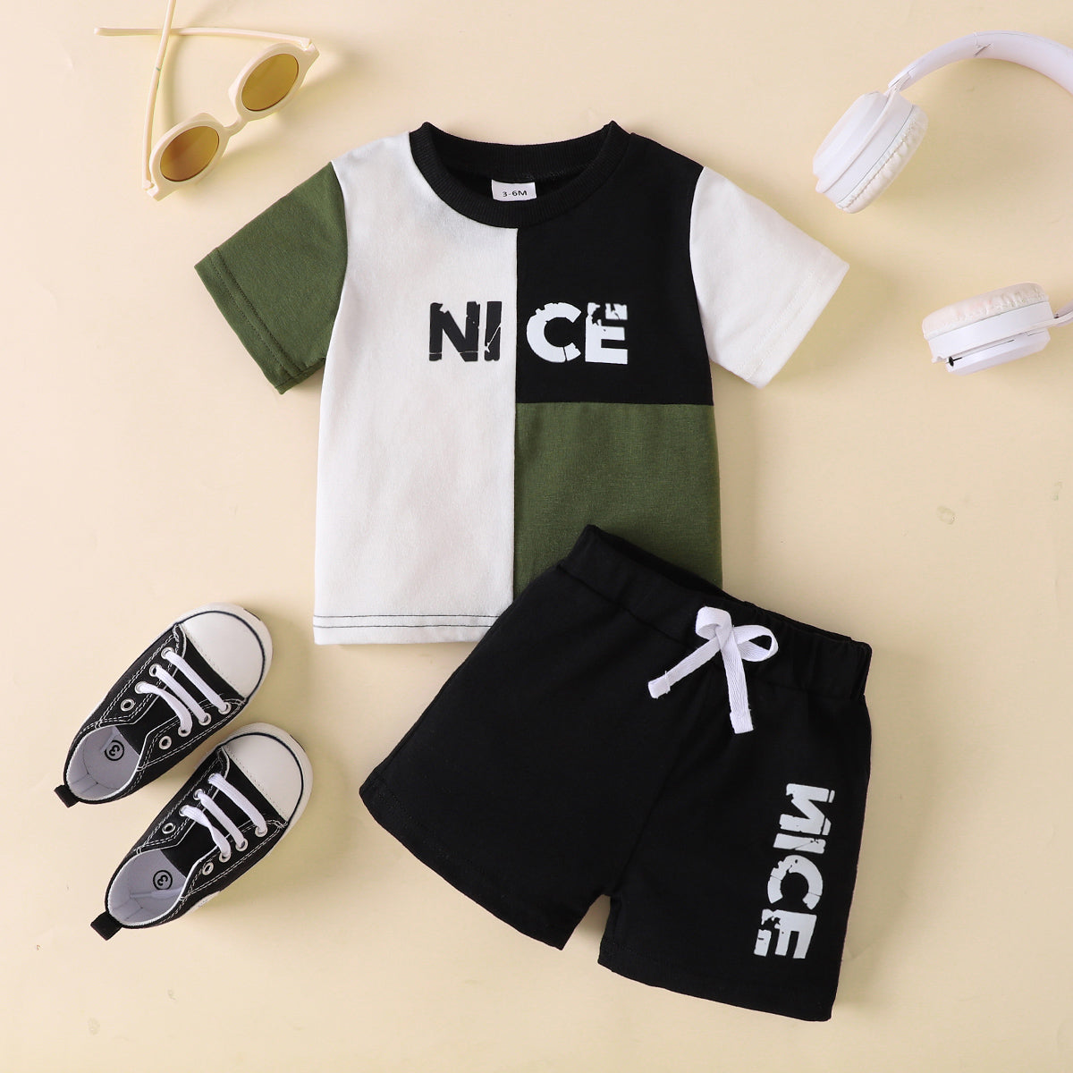 NICE Color Block Tee and Shorts Set