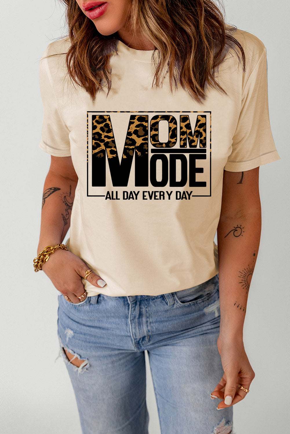 Letter Graphic Cuffed Round Neck Tee Shirt