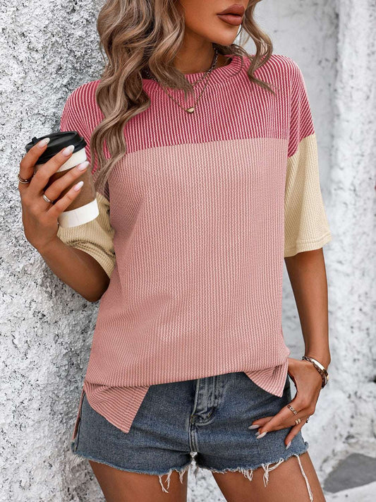 Color Block Round Neck Half Sleeve
