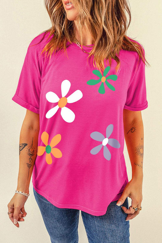Flower Round Neck Short Sleeve