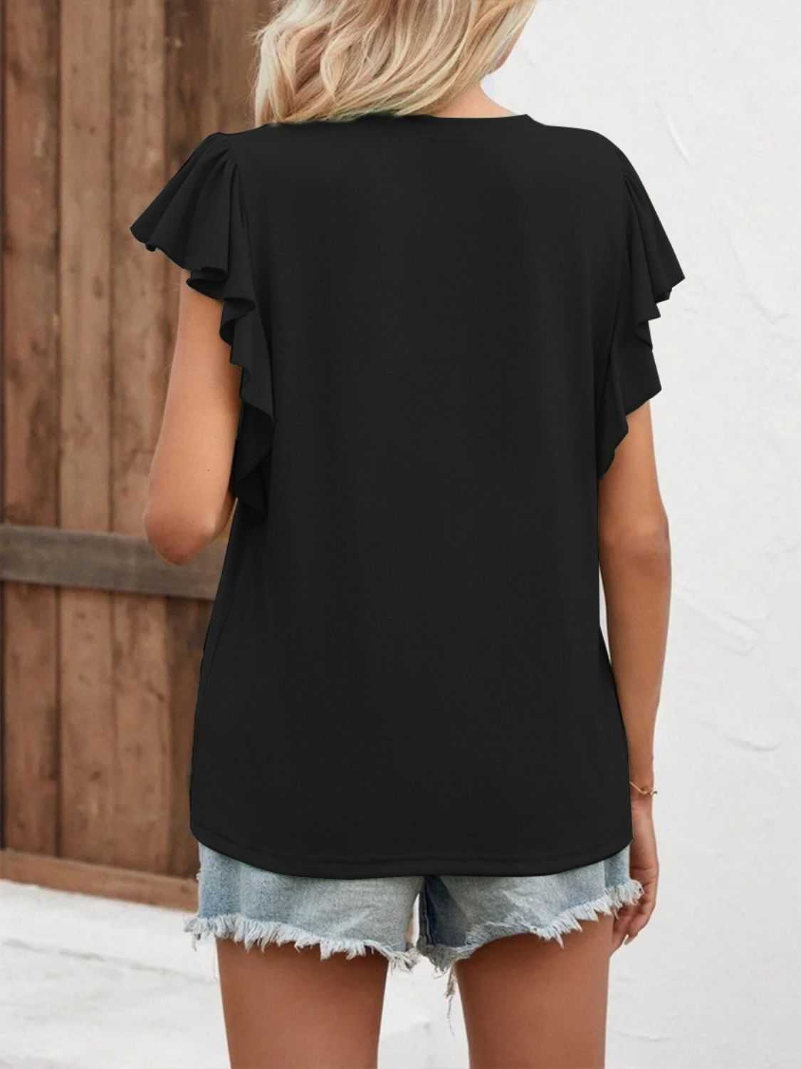 Full Size Ruffled Notched Cap Sleeve