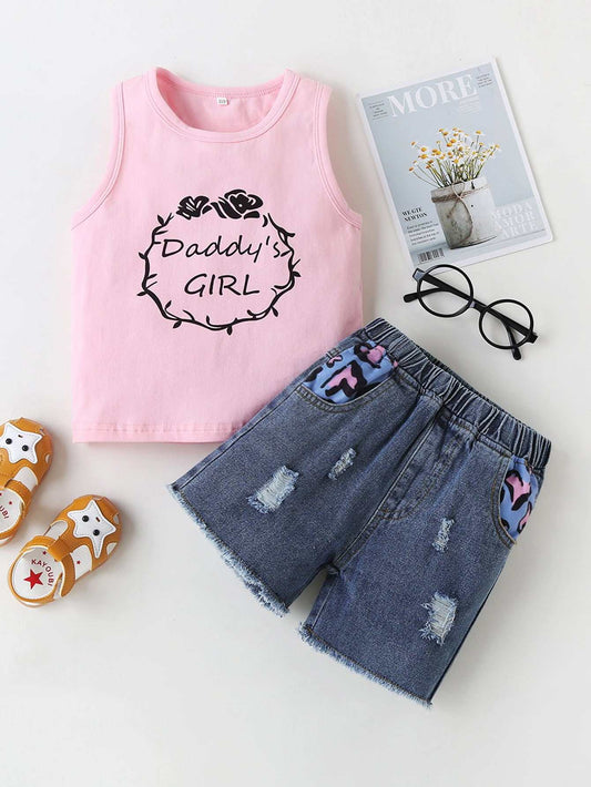 Raw Hem Denim Shorts Set