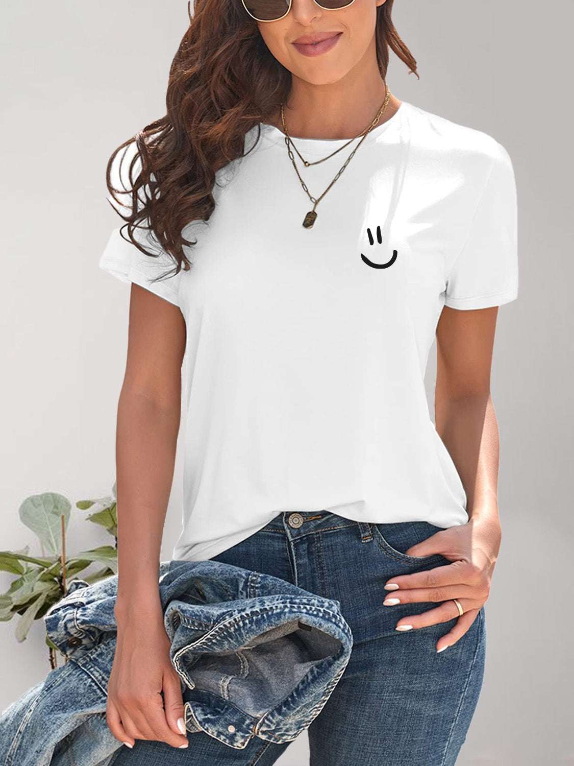 Smile Graphic Round Neck Short Sleeve