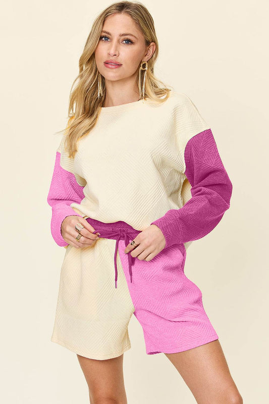Full Size Contrast Drop Shoulder Top
