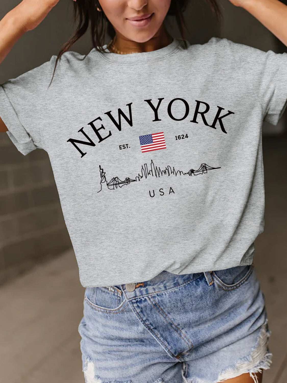 Full Size Letter Graphic Round Neck Short Sleeve