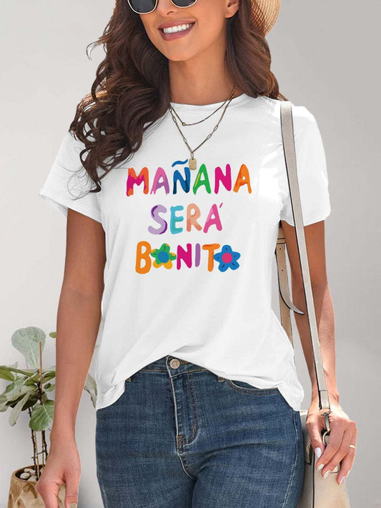 Letter Graphic Round Neck Short Sleeve