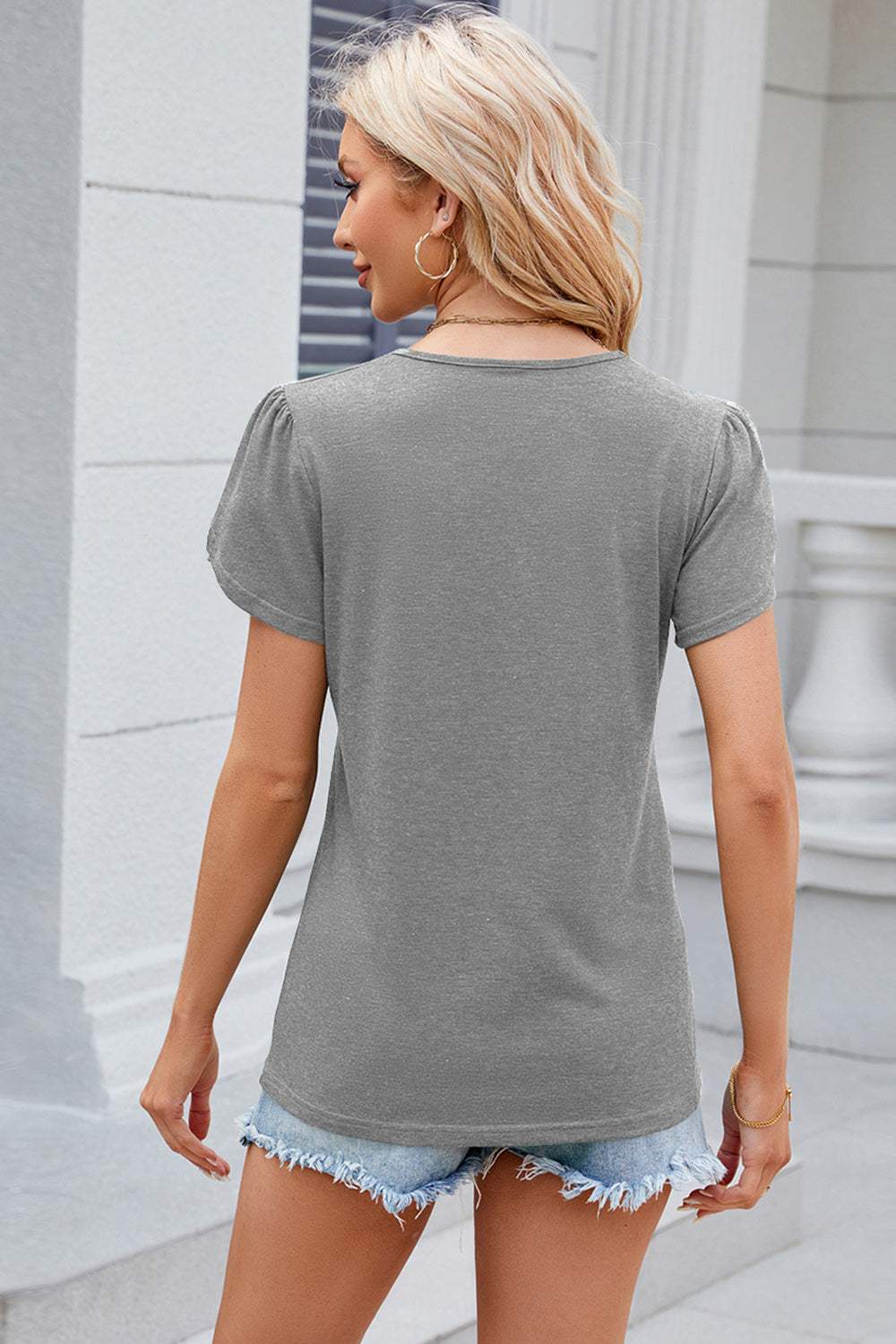 -Neck Petal Sleeve