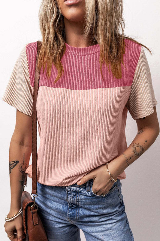 Color Block Round Neck Short Sleeve