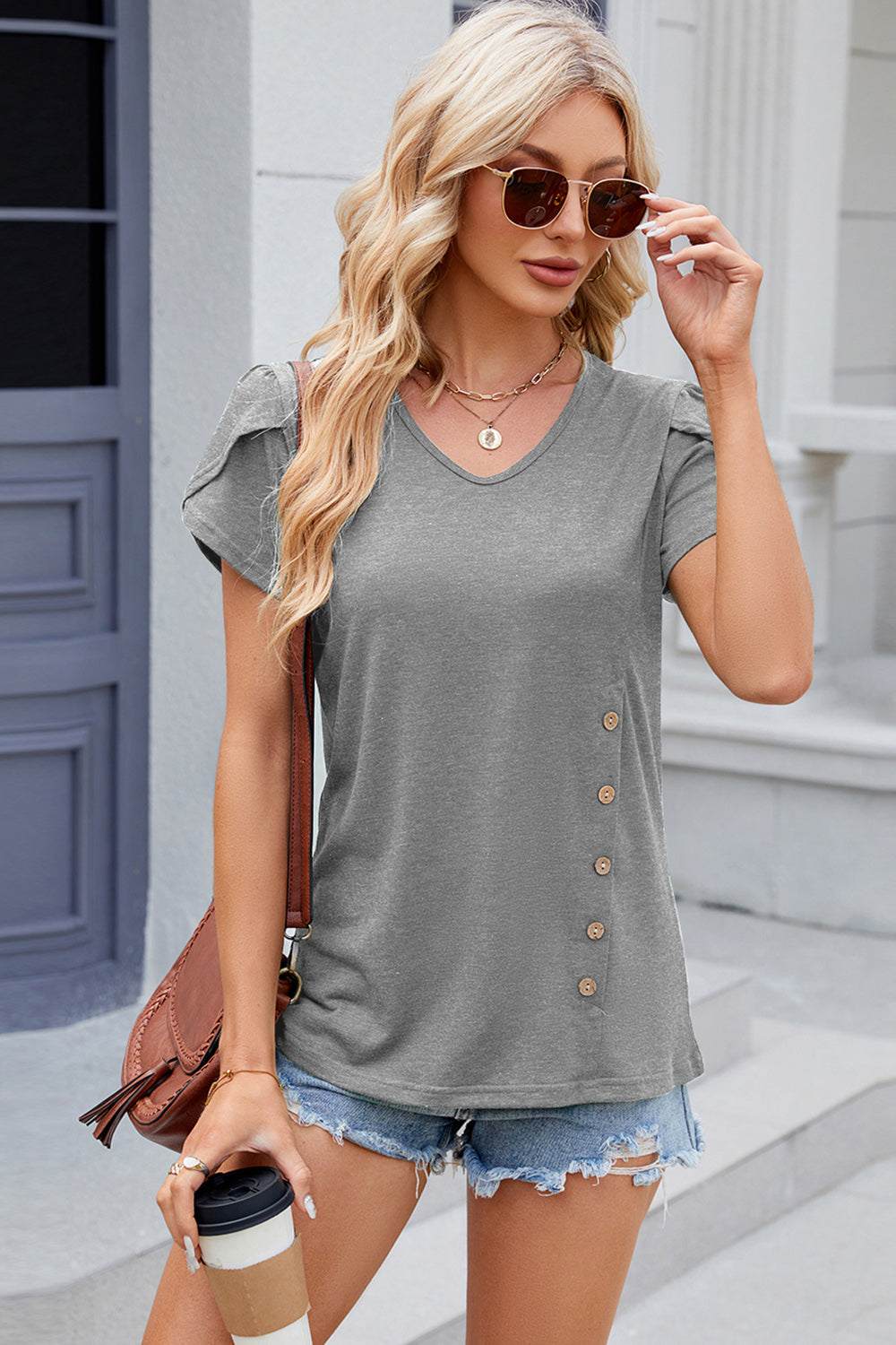-Neck Petal Sleeve