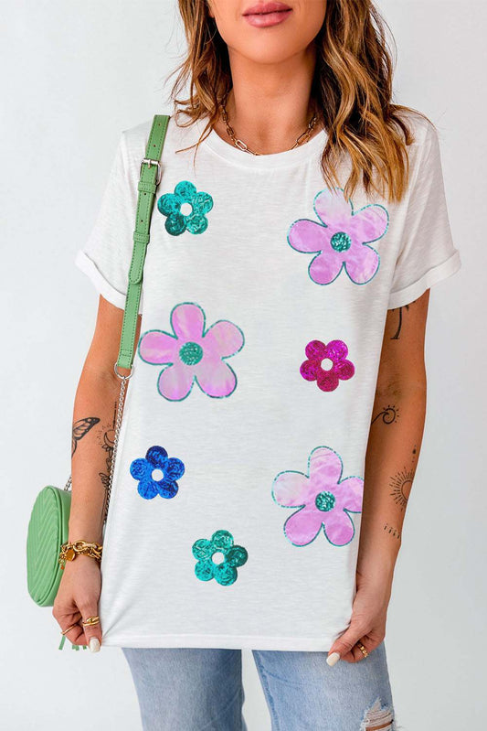 Flower Round Neck Short Sleeve