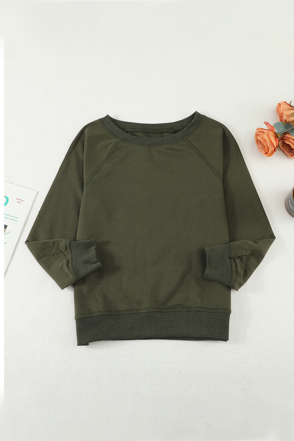 Girls Raglan Sleeve Ribbed Trim Sweatshirt