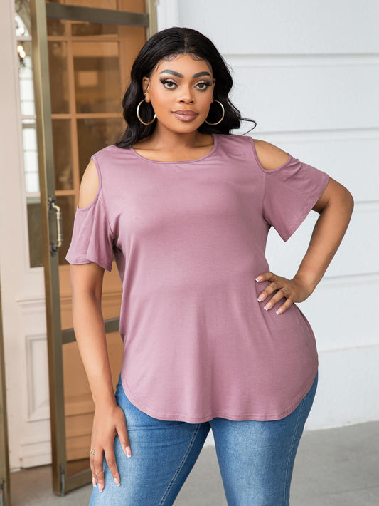 Size Cold-Shoulder Round Neck Curved Hem Tee