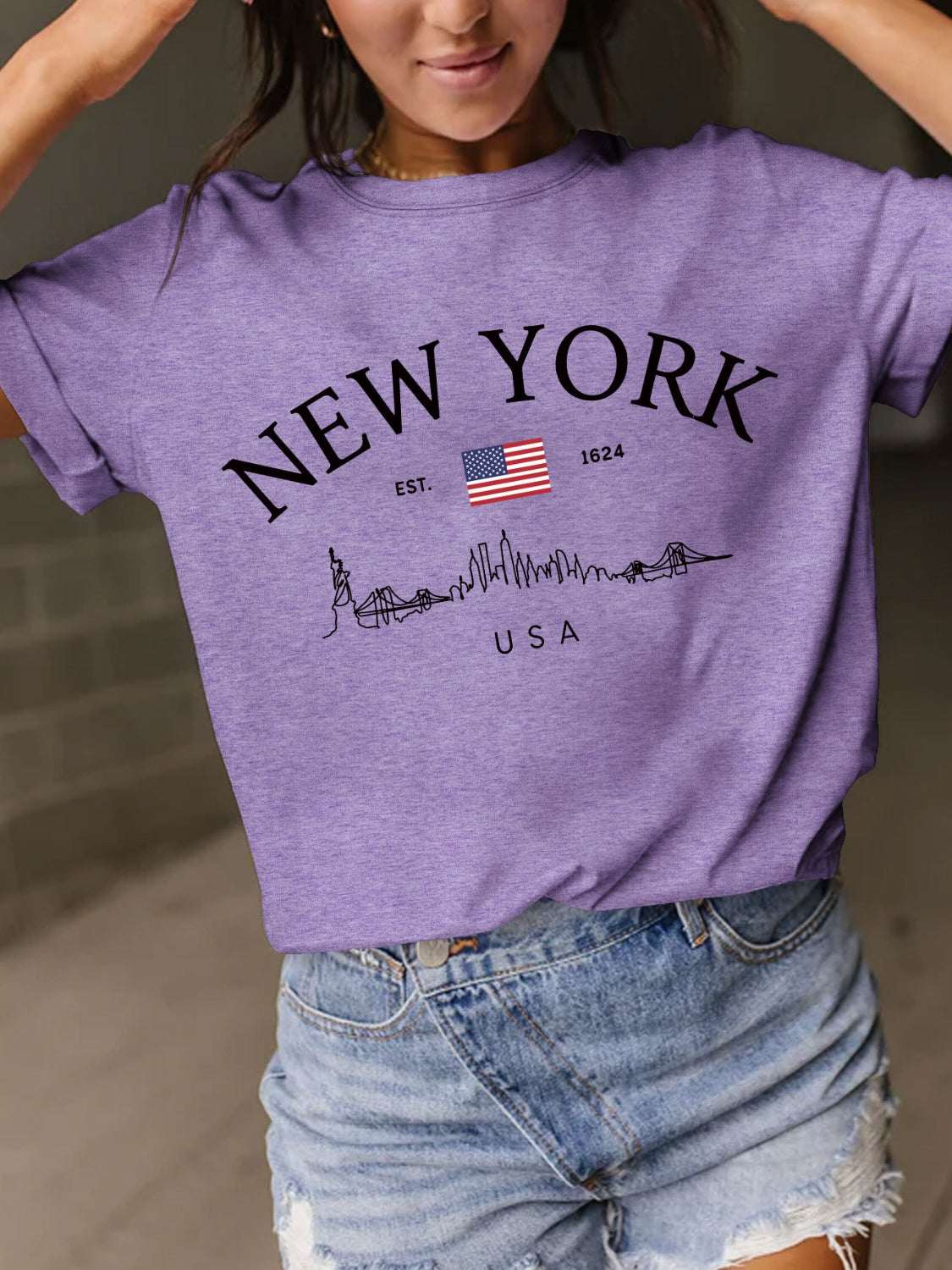 Full Size Letter Graphic Round Neck Short Sleeve