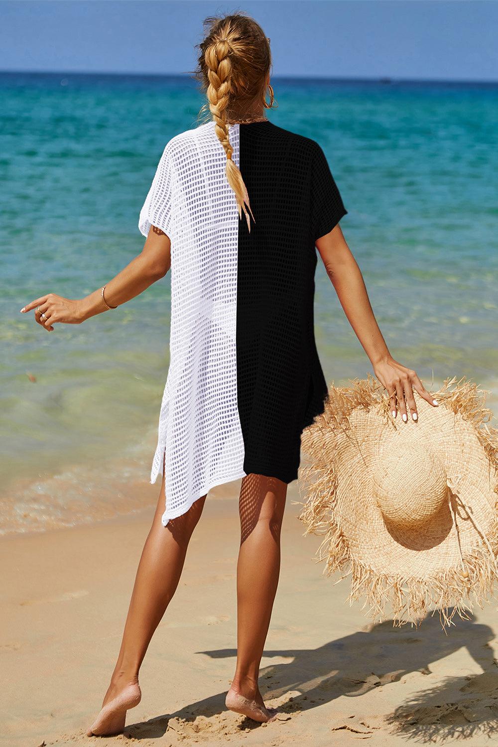 Openwork Contrast Slit Knit Cover