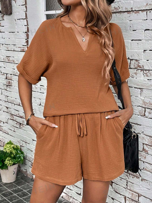 Notched Half Sleeve Top