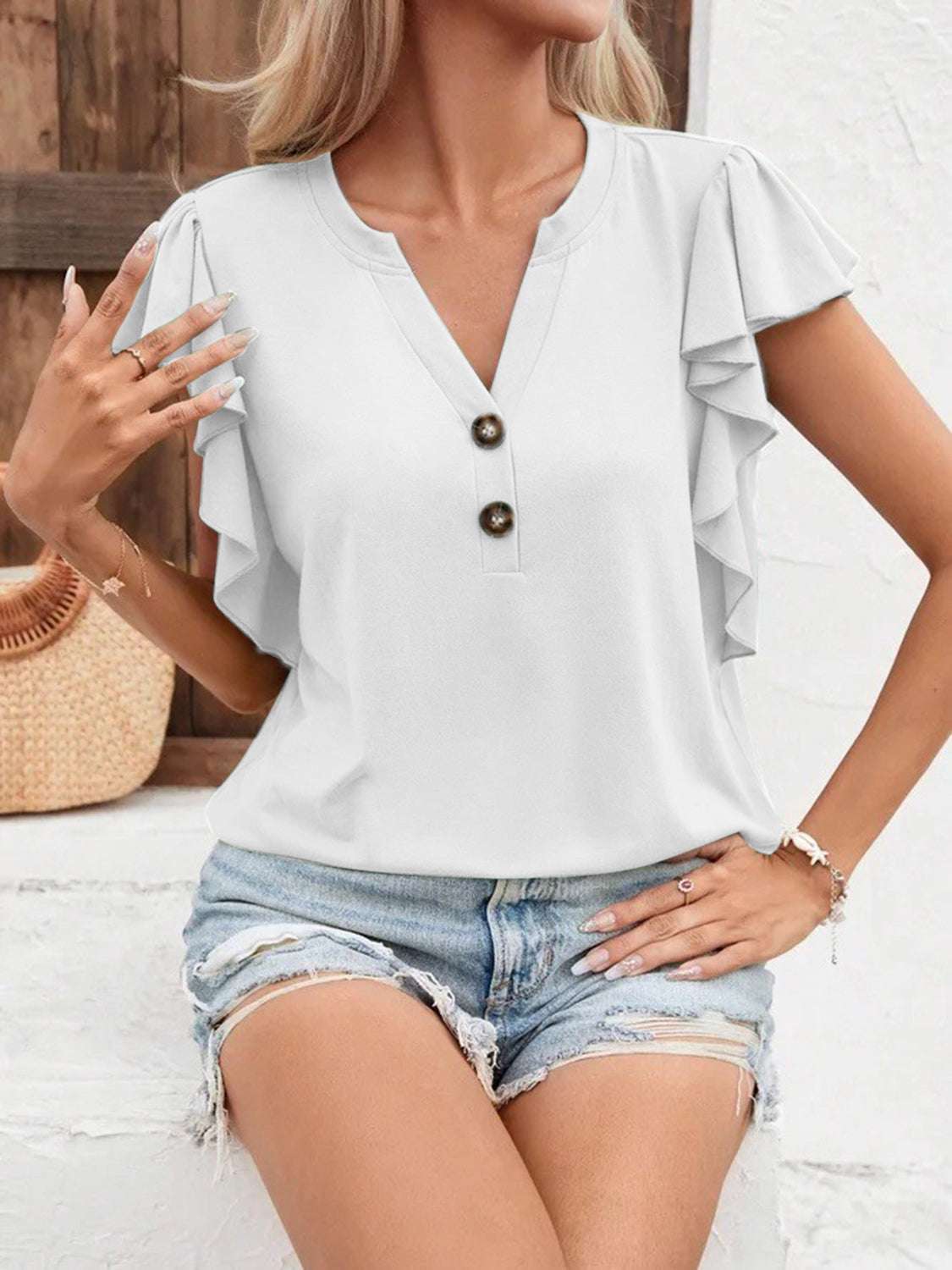 Full Size Ruffled Notched Cap Sleeve