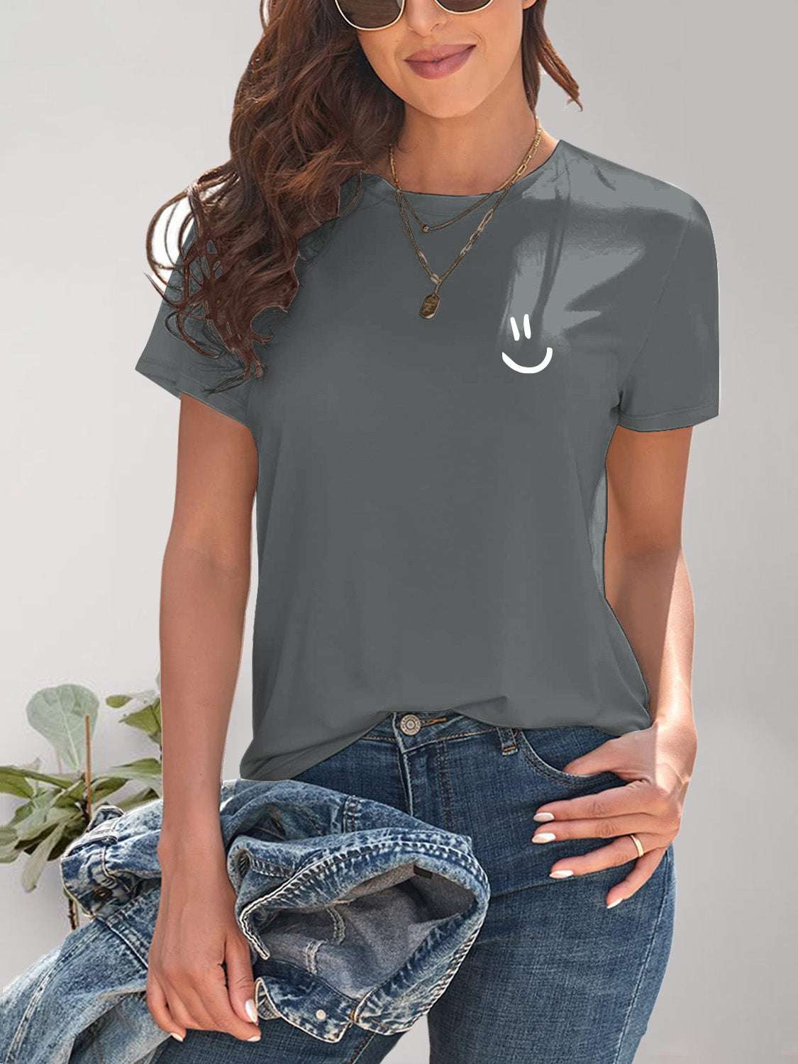 Smile Graphic Round Neck Short Sleeve