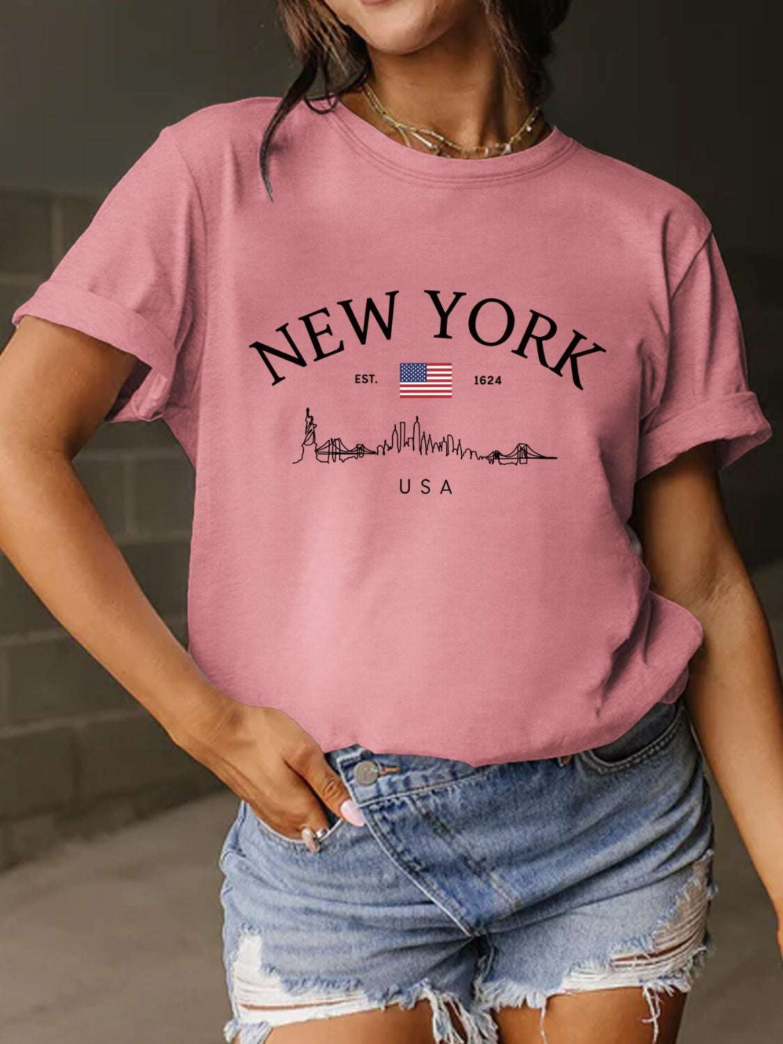 Full Size Letter Graphic Round Neck Short Sleeve