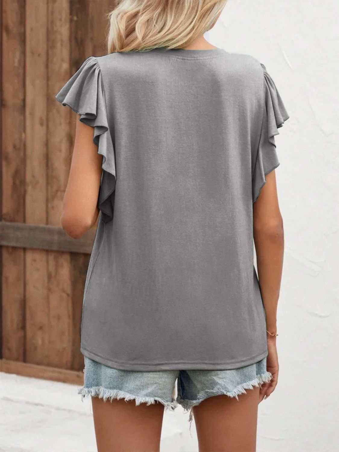Full Size Ruffled Notched Cap Sleeve