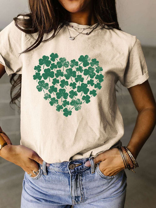 Full Size Lucky Clover Round Neck Short Sleeve