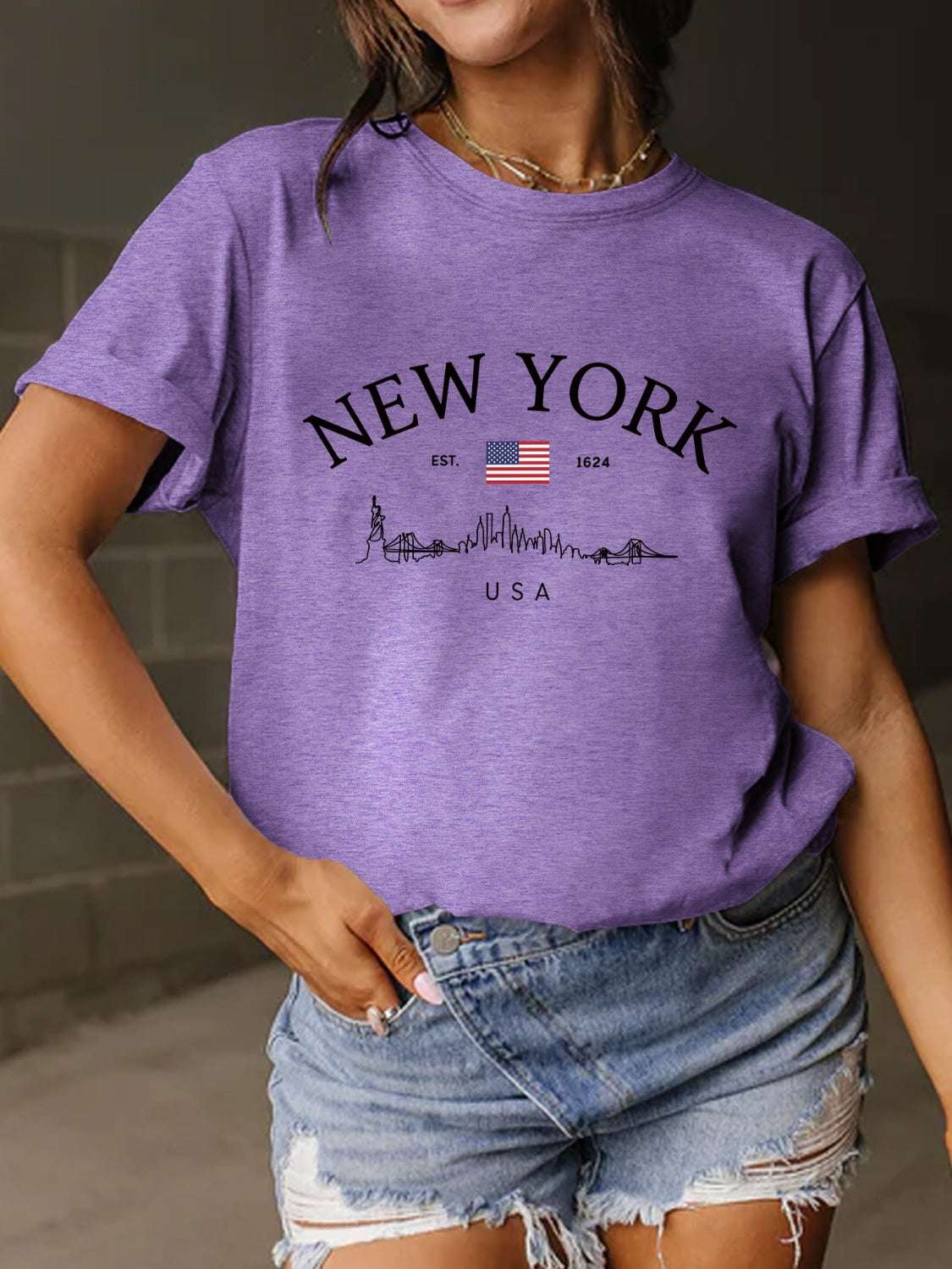 Full Size Letter Graphic Round Neck Short Sleeve