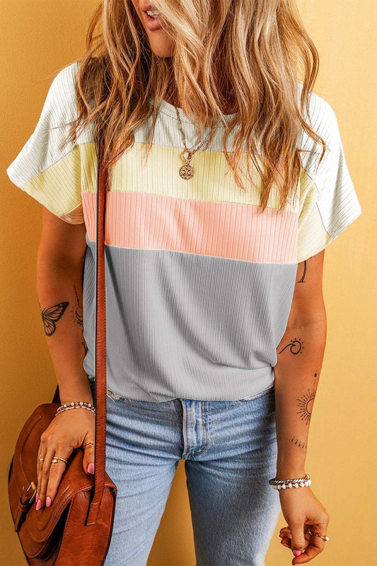 Color Block Round Neck Short Sleeve
